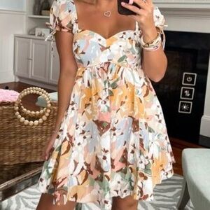Abercrombie & Fitch Puff Sleeve Babydoll Mini Dress Yellow Floral Size XS